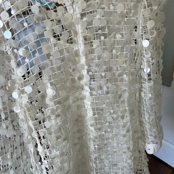 White Sequin Mesh Bell-Sleeve Midi Dress - Picture 5 of 6
